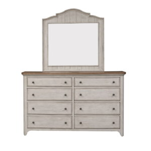 Farmhouse Reimagined - Dresser & Mirror - Antique White / Chestnut Tops