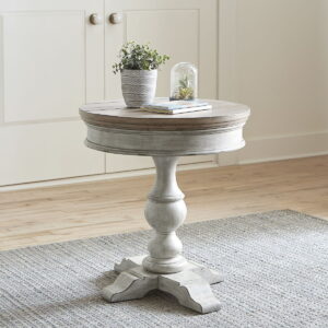 Heartland - Round Pedestal Chair Side Table - Antique White / Tobacco Tops