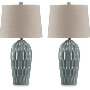 Hadbury - Ceramic Table Lamp (Set of 2) - Pale Blue / Teal