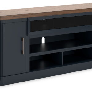 Landocken - XL TV Stand W/Fireplace Option - Brown / Blue