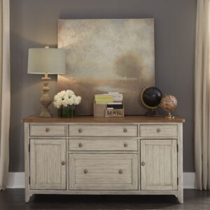 Farmhouse Reimagined - Door Credenza - Antique White / Chestnut Tops