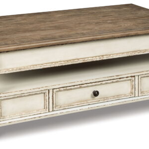 Realyn - Lift Top Cocktail Table - White / Brown