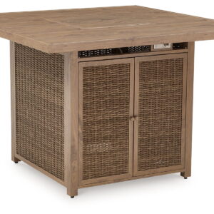 Walton Bridge - Square Bar Table W/Fire Pit - Driftwood