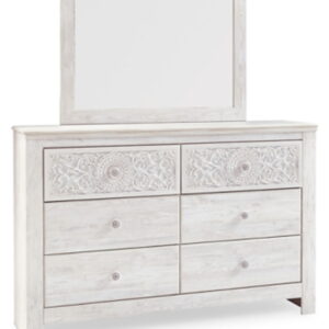Paxberry - Dresser, Mirror - Medallion Drawer Pulls - Whitewash