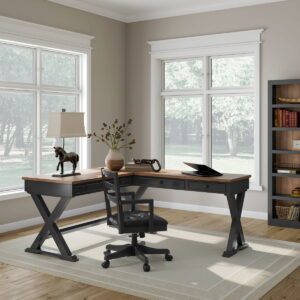 Wildenauer - 4 Pc. - Home Office Desk And Return, Swivel Desk Chair, Bookcase - Brown / Black