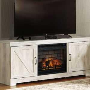 Bellaby - 63" TV Stand With Faux Firebrick Fireplace Insert - Whitewash