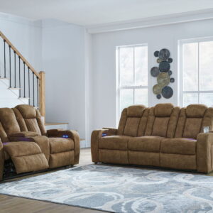 Wolfridge - 2 Pc. - Power Reclining Sofa, Power Reclining Loveseat With Console - Brindle