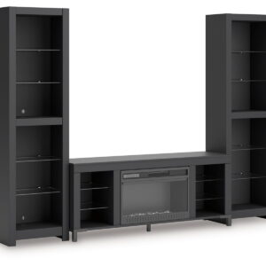 Cayberry - 3-Piece Entertainment Center With Electric Fireplace - Black