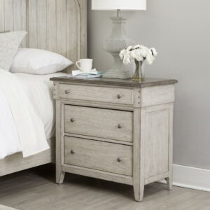 Ivy Hollow - 3 Drawer Bedside Chest With Charging Station - Weathered Linen / Dusty Taupe