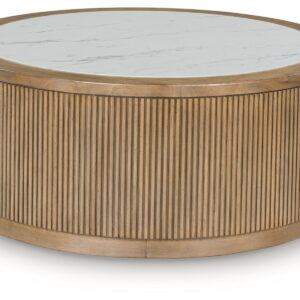 Camdill - Round Cocktail Table - Light Brown / White