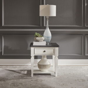 Allyson Park - Drawer End Table - Wirebrushed White / Charcoal