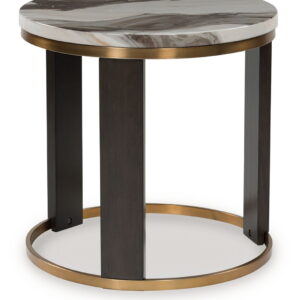 Jazmore - Round End Table - Brown / Brass Finish