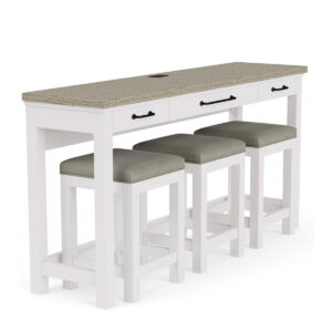 Cora - Workstation (Sofa Table With 3 Stools) - Cloud / Fog