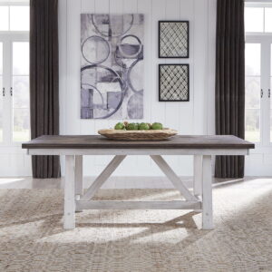 Farmhouse - Fixed Top Trestle Table - Two Tone White / Wood Tone