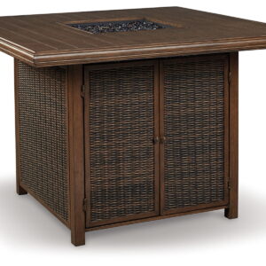 Paradise Trail - Square Bar Table w/Fire Pit - Medium Brown