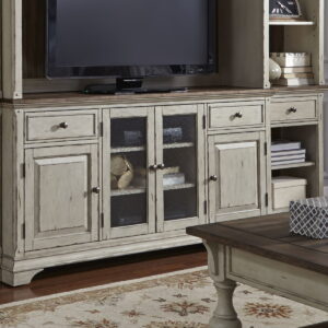 Morgan Creek - Entertainment TV Stand - Antique White / Wirebrushed Tobacco Accents