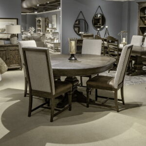 Paradise Valley - 5 Piece Pedestal Table Set (Upholstered Side Chairs) - Saddle Brown