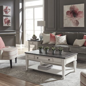 Allyson Park - 3 Piece Table Set - Wirebrushed White / Charcoal