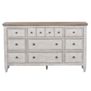 Heartland - 9 Drawer Dresser - Antique White / Tobacco Tops