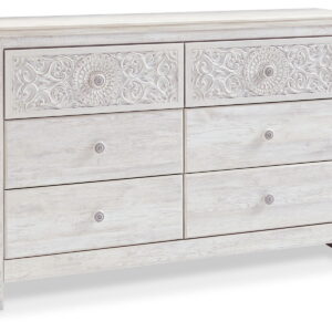 Paxberry - Six Drawer Dresser - Medallion Drawer Pulls - Whitewash