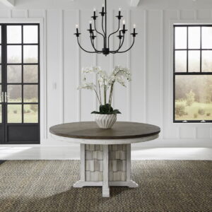 River Place - Pedestal Table - Riverstone White & Tobacco