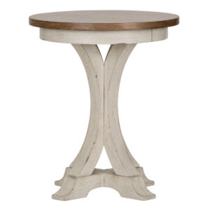 Farmhouse Reimagined - Round Chair Side Table - Antique White / Chestnut Tops