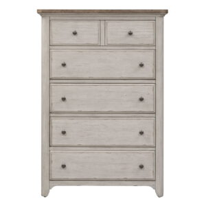 Farmhouse Reimagined - 5 Drawer Chest - Antique White / Chestnut Tops