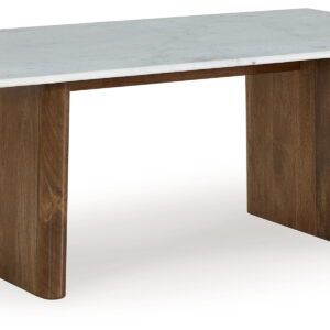 Isanti - Rectangular Cocktail Table - Light Brown / White