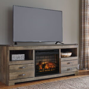 Trinell - 63" TV Stand With Glass/Stone Fireplace Insert - Brown