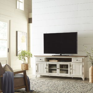 Farmhouse Reimagined - Entertainment 72" TV Stand - Antique White / Chestnut Tops