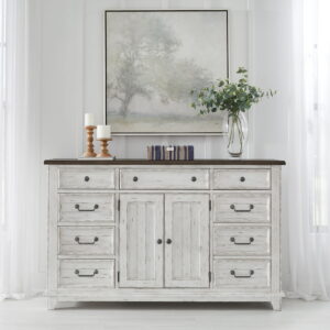 River Place - 2 Door 9 Drawer Dresser - Riverstone White & Tobacco