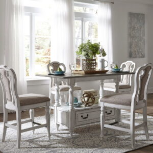 Magnolia Manor - 5 Piece Gathering Table Set - Upholstered Chairs - Antique White