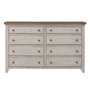 Farmhouse Reimagined - 8 Drawer Dresser - Antique White / Chestnut Tops