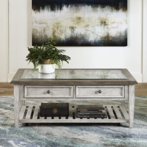 Heartland - Rect Ceiling Tile Cocktail Table - Antique White / Tobacco Tops