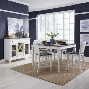 Allyson Park - 5 Piece Gathering Table Set - Wirebrushed White / Charcoal