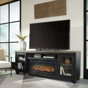 Foyland - 83" TV Stand With Electric Infrared Fireplace Insert - Black / Brown