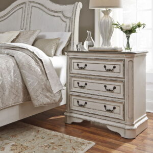Magnolia Manor - 3 Drawer Bedside Chest With Charging Station - Antique White
