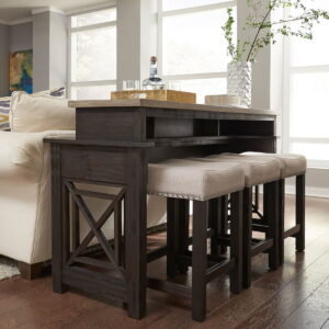 Heatherbrook - 4 Piece Console Set (1 Console 3 Stools) - Charcoal & Ash