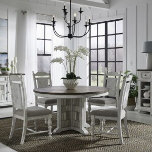 River Place - 5 Piece Pedestal Table Set - Riverstone White & Tobacco