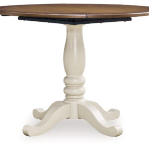 Wirloni - Round Dining Room Drop Leaf Table - Antique White / Brown
