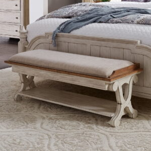 Farmhouse Reimagined - Bed Bench - Antique White / Chestnut Tops