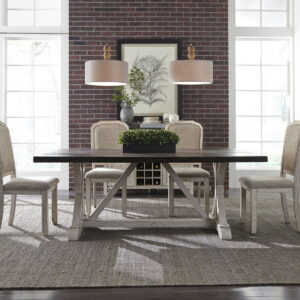 Willowrun - Trestle Table - Rustic White / Weathered Gray Top