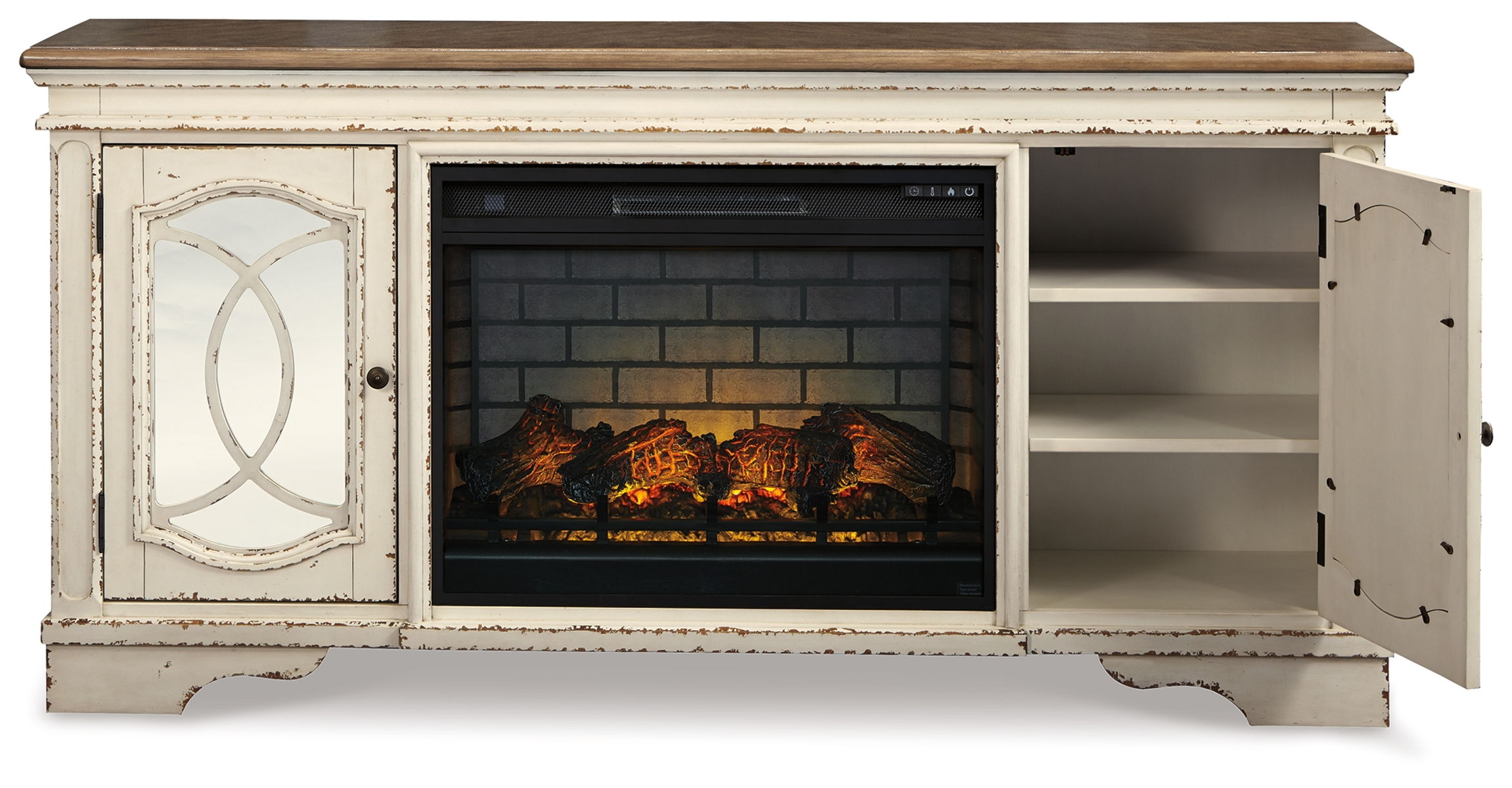 Realyn - 2 Pc. - 74" TV Stand With Electric Infrared Fireplace Insert - Chipped White - Image 3