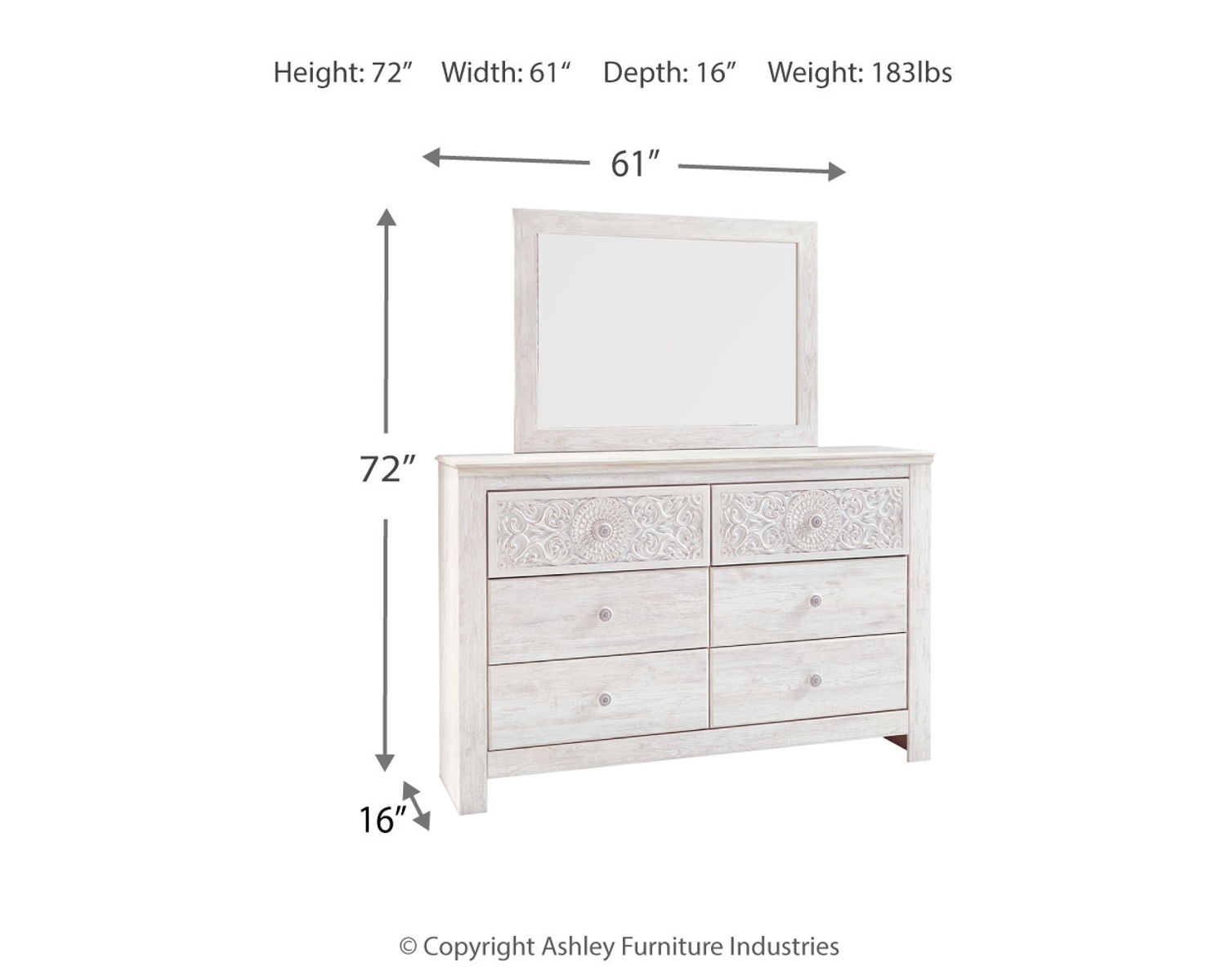 Paxberry - Dresser, Mirror - Medallion Drawer Pulls - Whitewash - Image 5