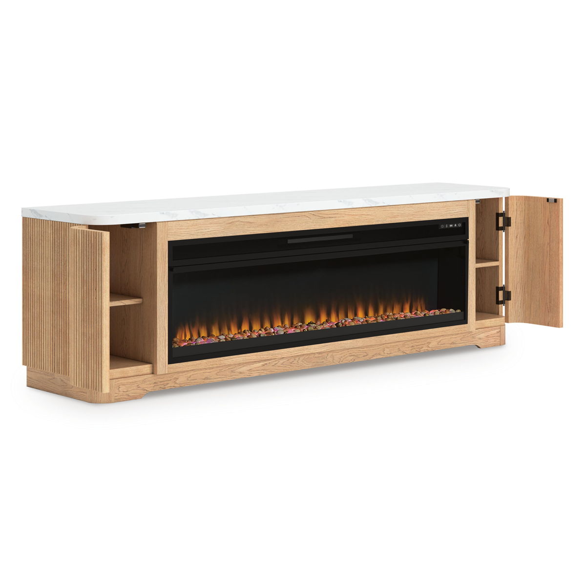 Camdill - 80" TV Stand With Electric Fireplace - Light Brown - Image 6