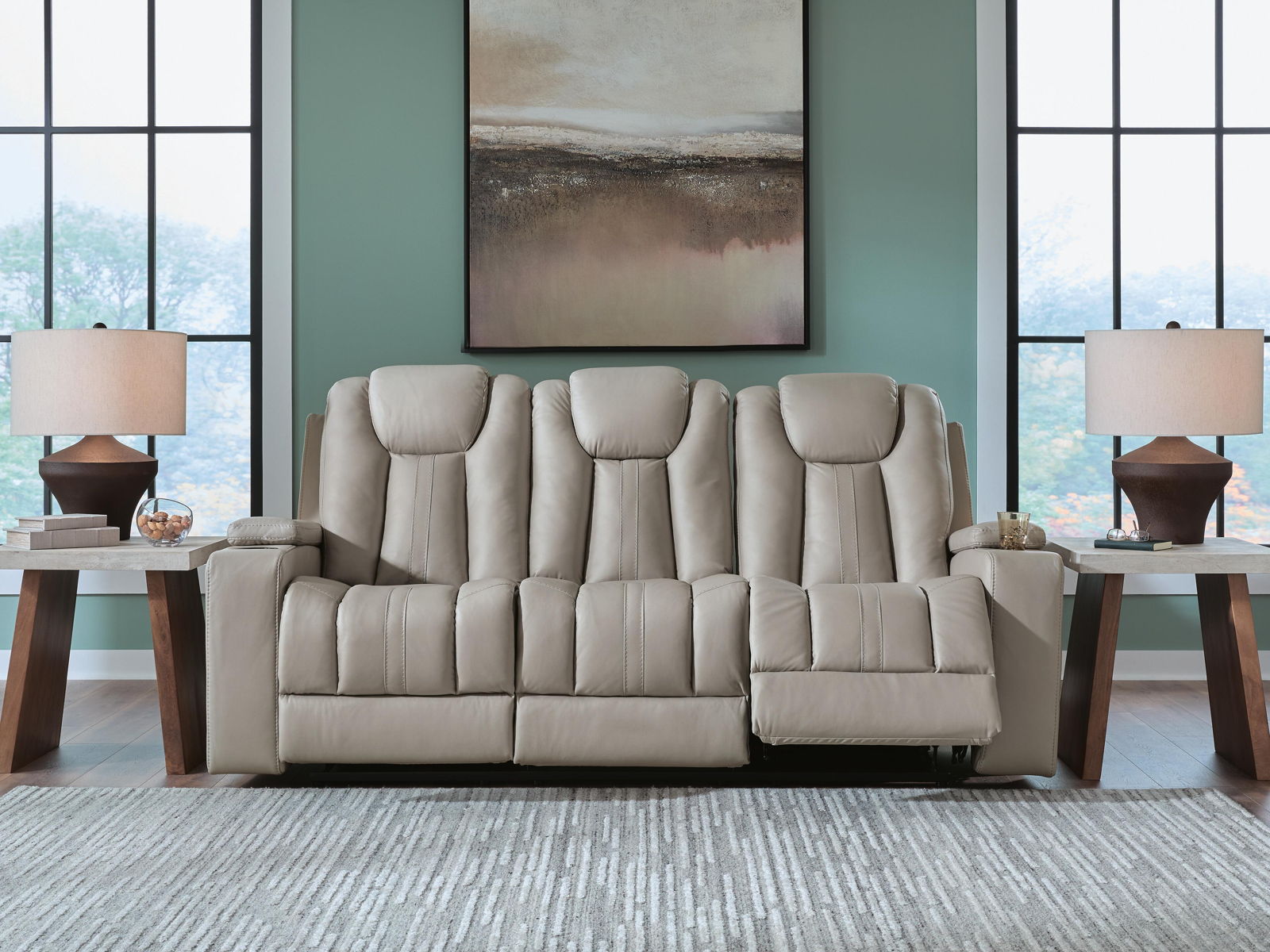 Elevate Edges - Reclining Sofa With Drop Down Table - Coin - Image 9