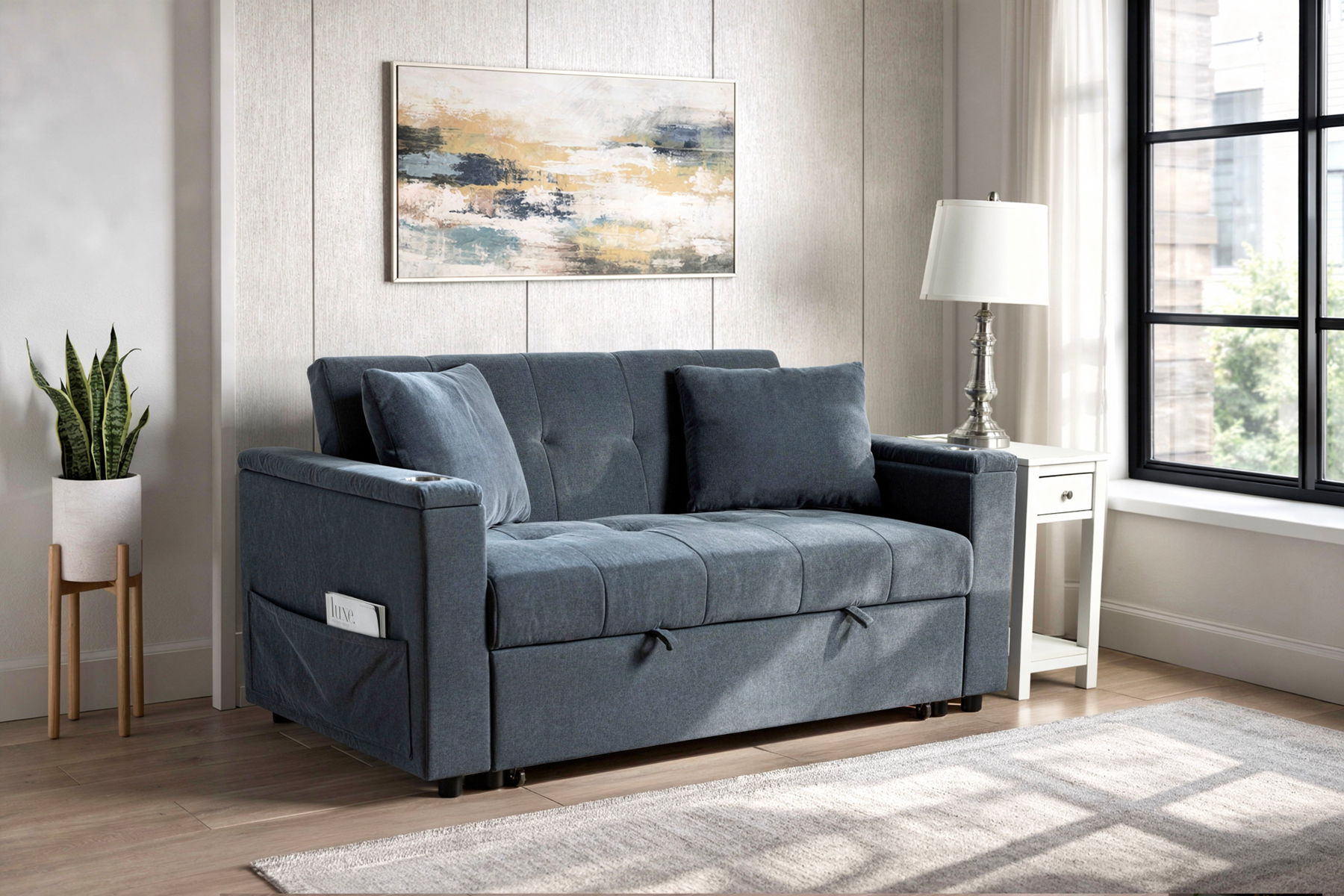 Selby - Pop-Up Sleeper Sofa - Blue - Image 2
