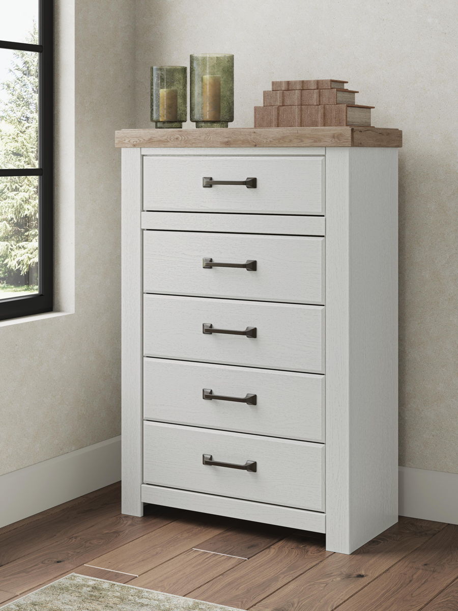 Savonport - Five Drawer Chest - White / Brown - Image 4