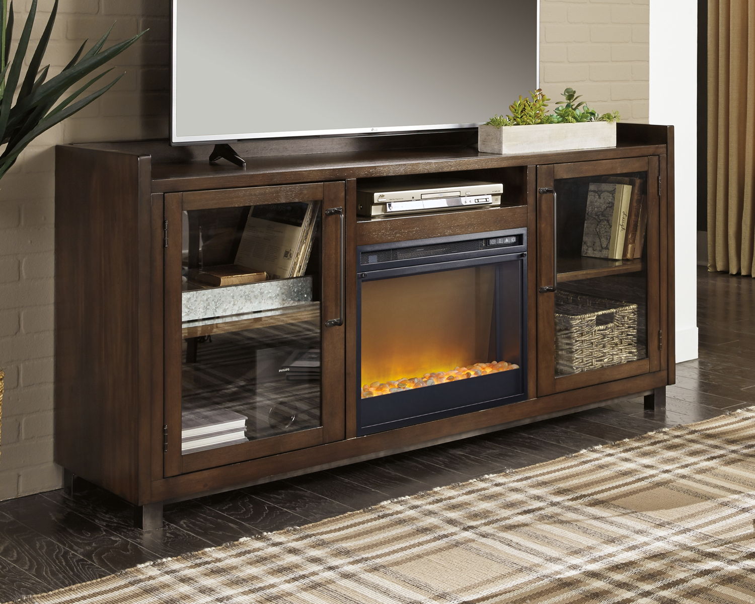 Starmore - 70" TV Stand With Glass/Stone Fireplace Insert - Brown - Image 8