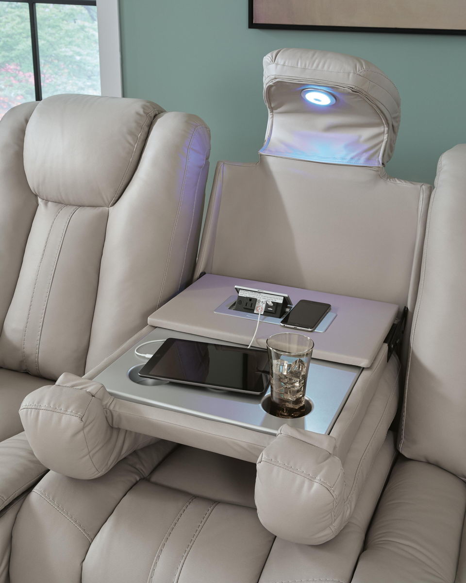 Elevate Edges - Reclining Sofa With Drop Down Table - Coin - Image 2